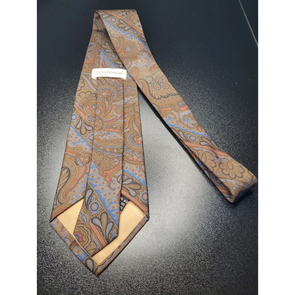 Gianni Versace Men's Necktie Brown Blue Paisley Silk 3.75x57 Excellent